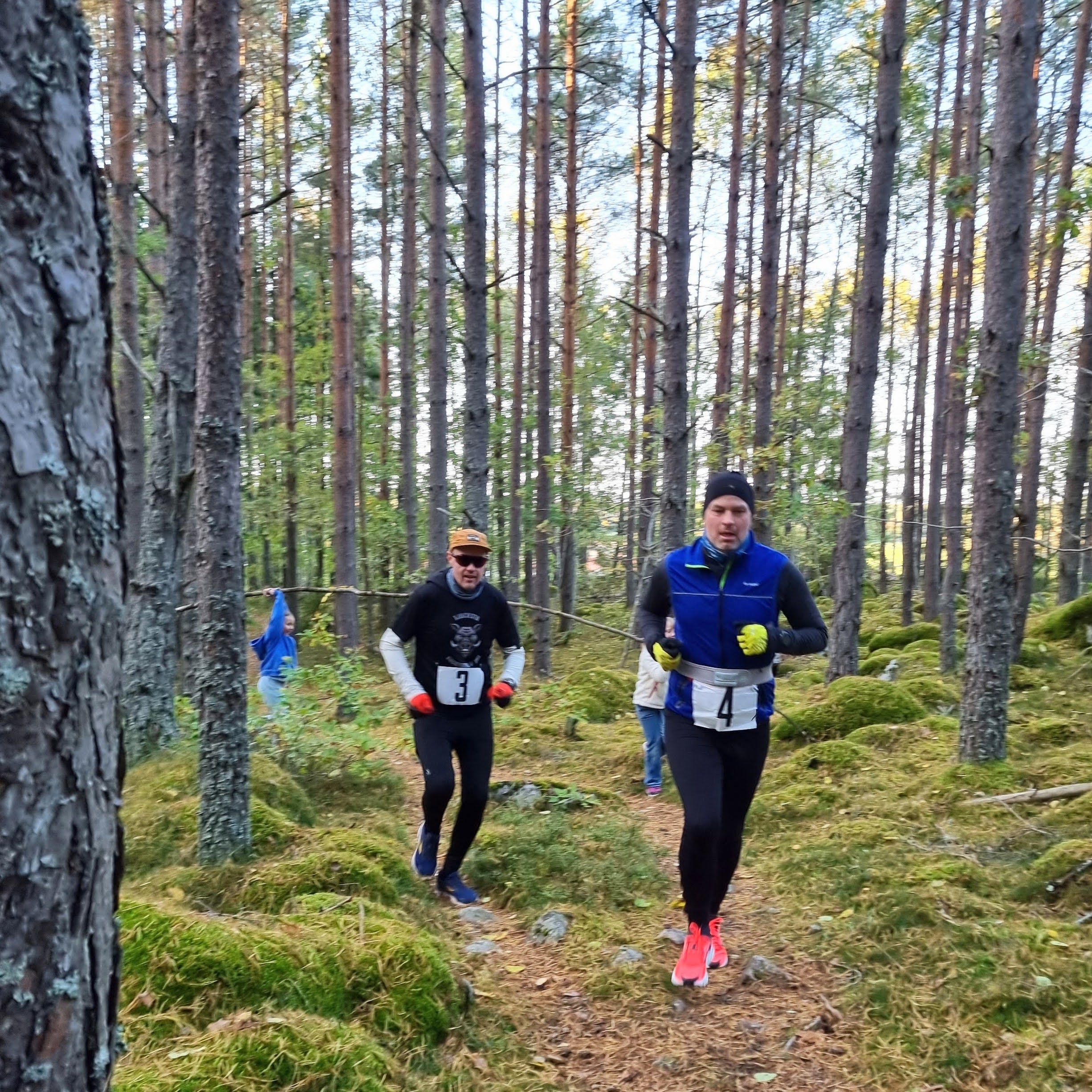 Löpare i fart på stig genom skogen under loppet